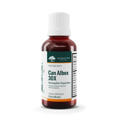 Genestra Can Albex 30X bottle with drops may support natural resistance to thrush.