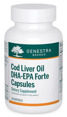 Genestra Cod Liver Oil DHA-EPA Forte capsules bottle highlighting the omega-3 blend for daily supplementation.