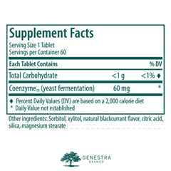 Genestra Brands CoQ10 Chewable tablets front view showing easy daily intake for vegans.