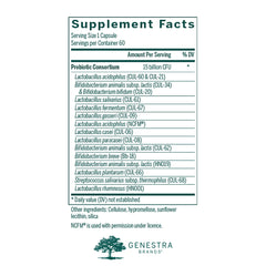Genestra HMF Multi Strain capsules poured from bottle for daily gut routine.