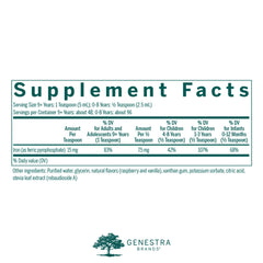Genestra Liquid Iron bottle back lists directions and quality details for confident daily use.