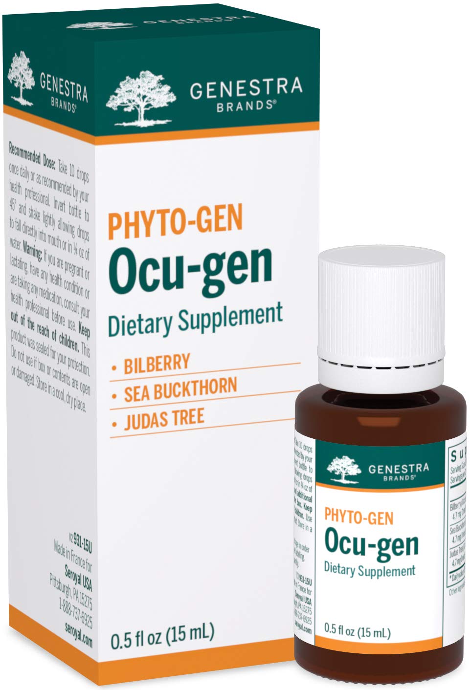 Genestra Ocu-gen bottle front with clear label and herbal formula.