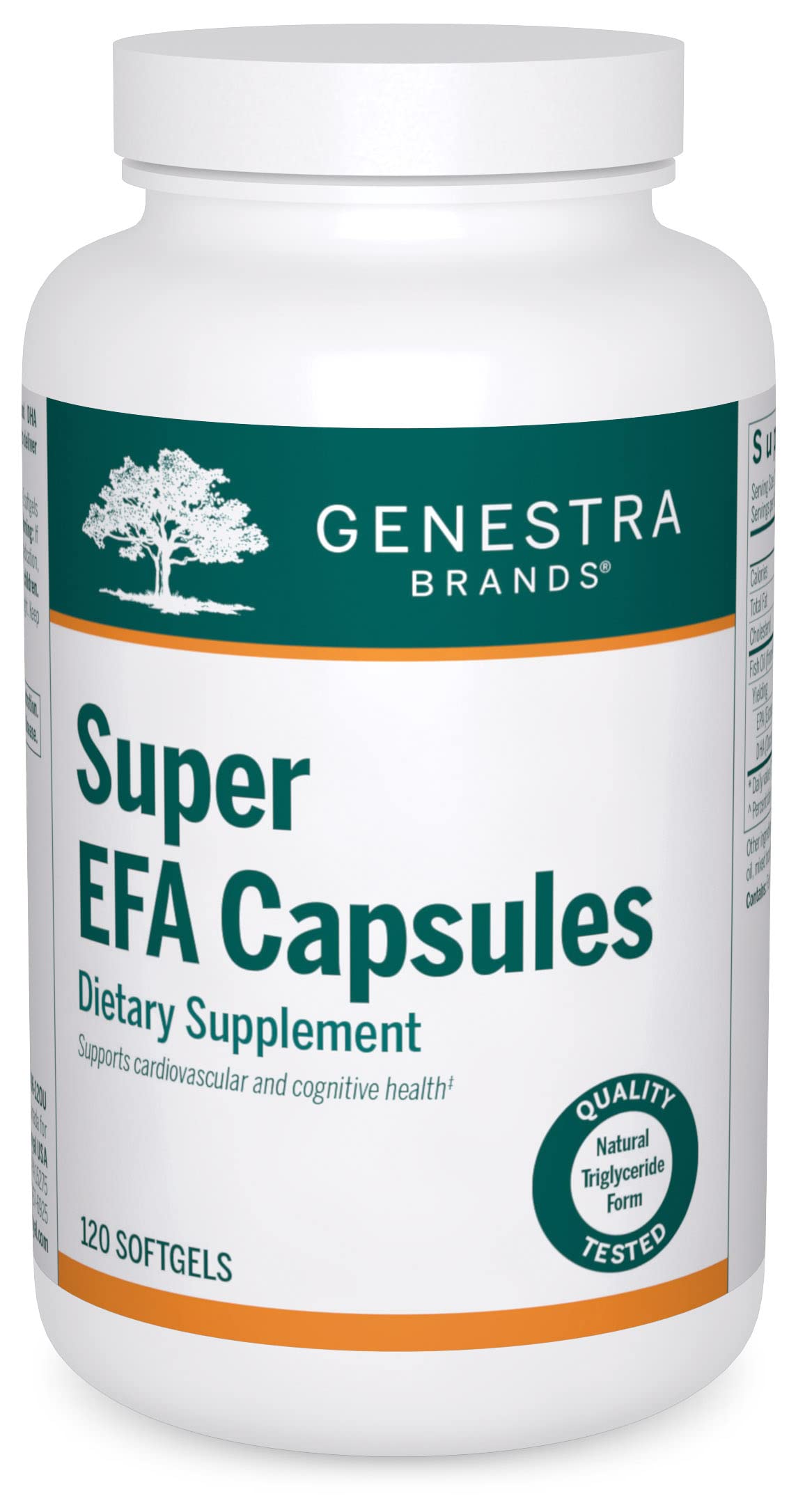 Genestra Super EFA capsules bottle front, supporting balanced lipids and healthy metabolism.