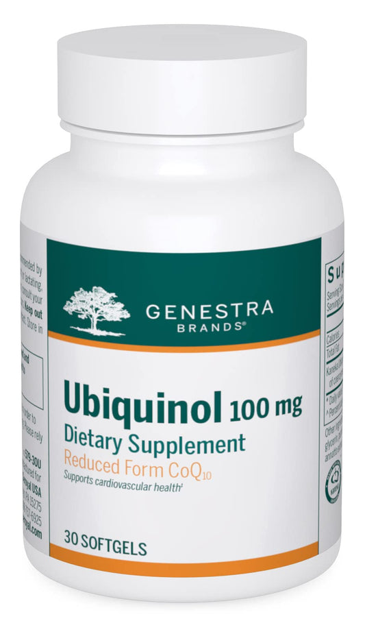 Genestra Ubiquinol 100mg bottle shown for convenient daily antioxidant support