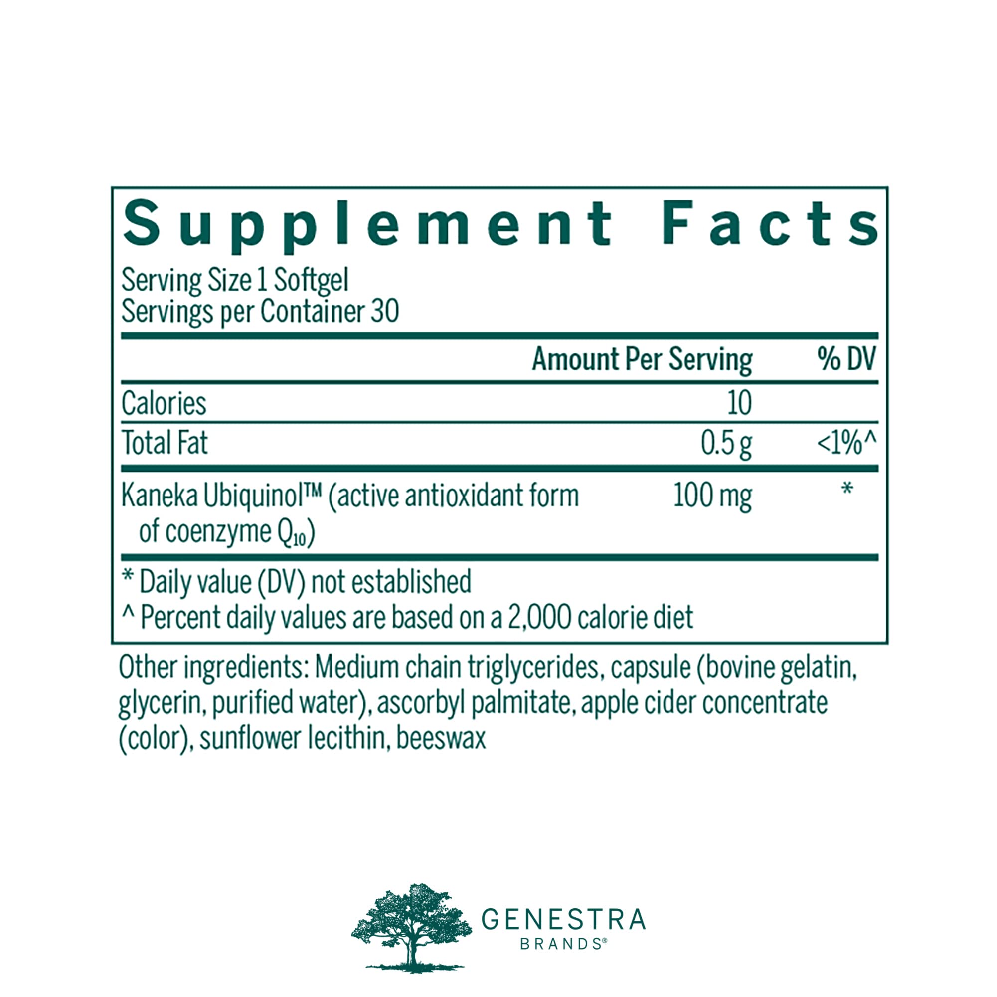 Genestra Ubiquinol 100mg softgel capsules ready for easy daily use