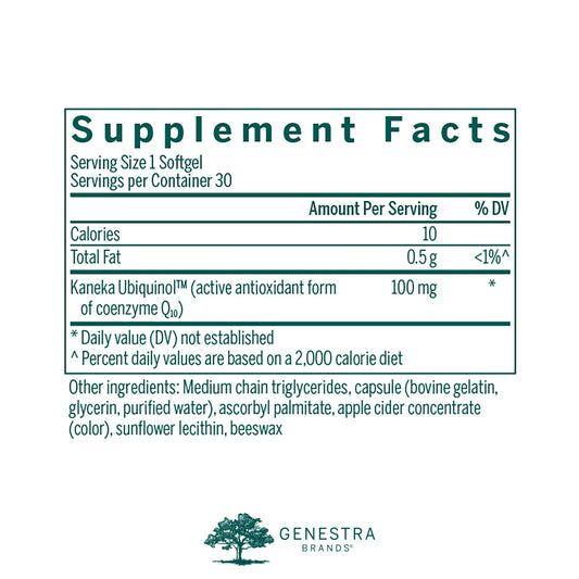 Genestra Ubiquinol 100mg softgel capsules ready for easy daily use