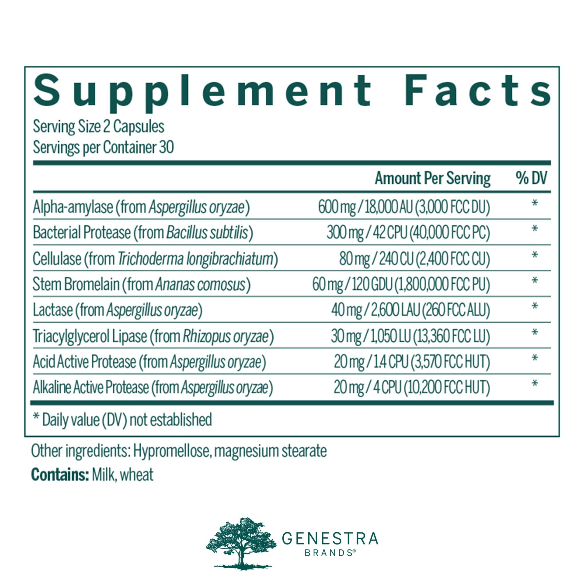 Genestra V-Enzymes bottle back label with vegan formula details.