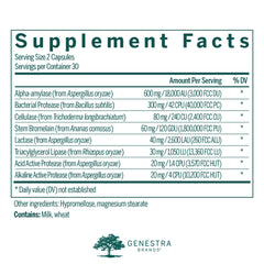 Genestra V-Enzymes bottle back label with vegan formula details.