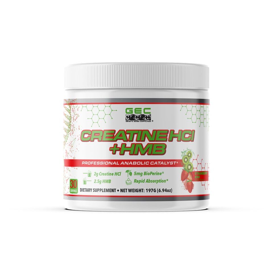 Genetic Edge Compounds Creatine HCl and HMB bottle front supports clean performance.