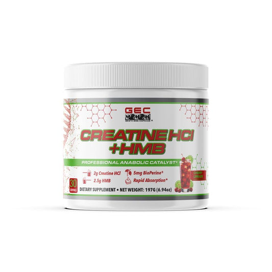 Genetic Edge Creatine HCl + HMB bottle displays clean, high-performance formula for workouts