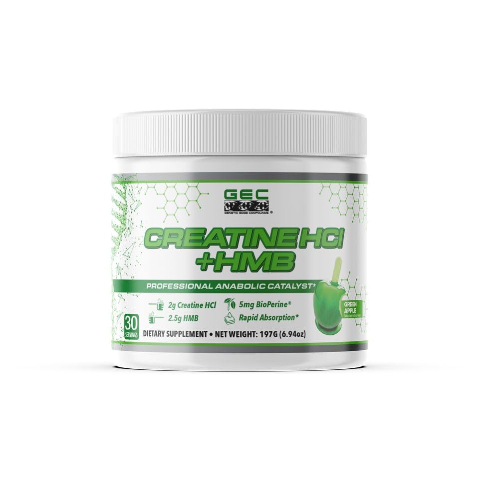 Genetic Edge Compounds Creatine HCl + HMB bottle with a clean label for athletes.