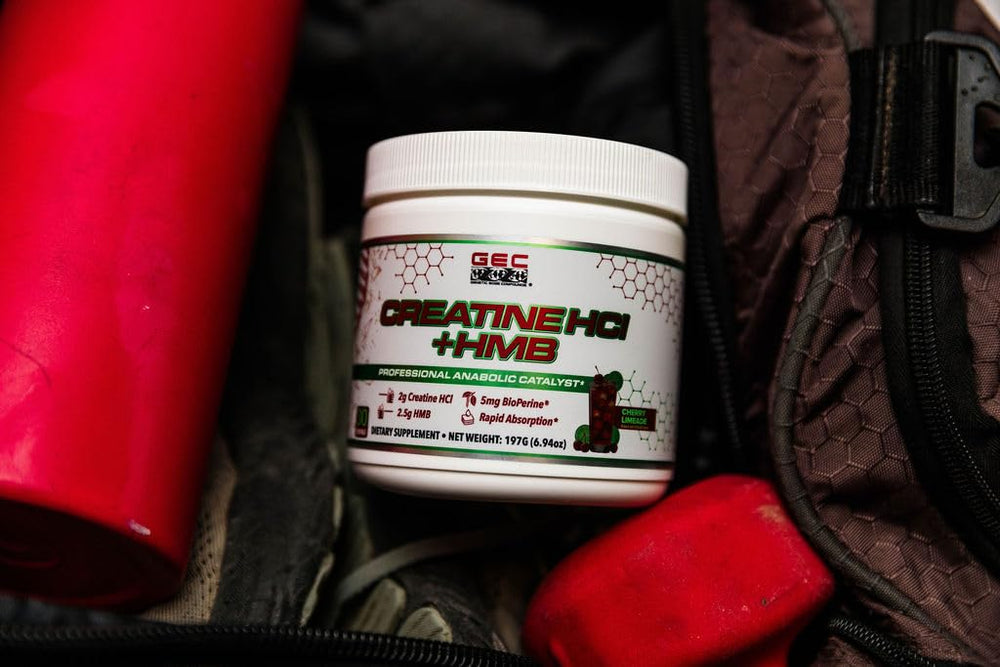 Genetic Edge Creatine HCl + HMB glass showcases refreshing cherry limeade flavor profile