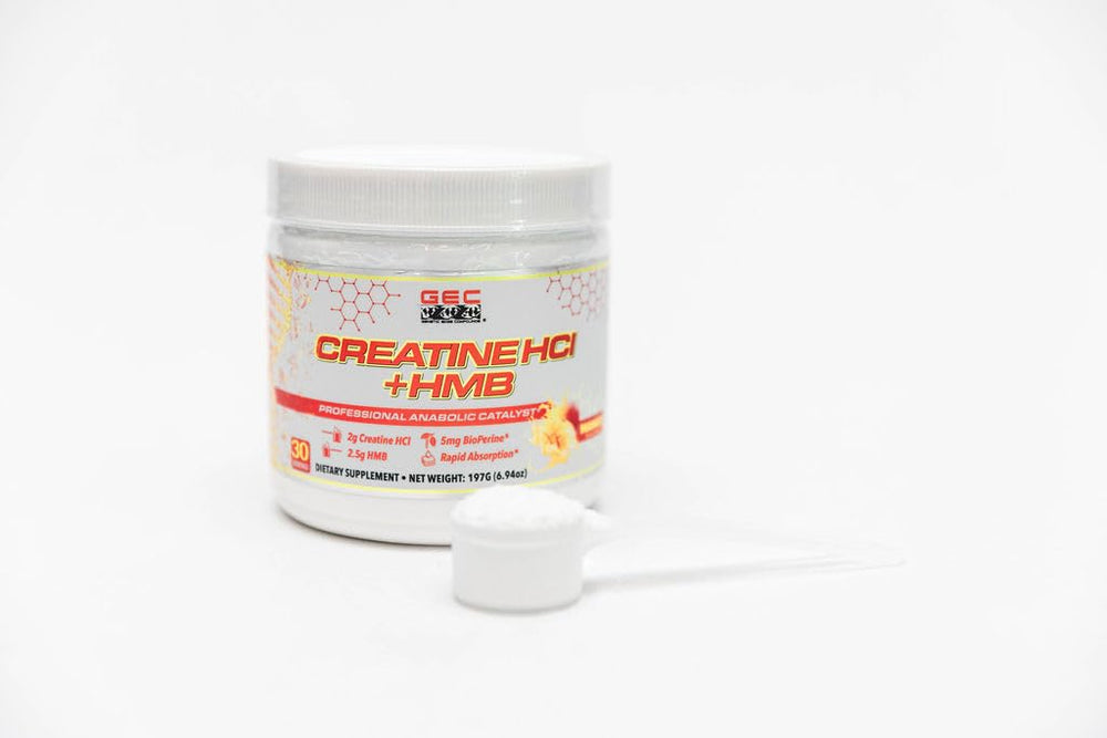 Genetic Edge Compounds Creatine HCl HMB mango flavor close-up.