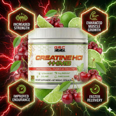 Genetic Edge Creatine HCl + HMB pour shows fast-dissolving powder ready for pre-workout mix