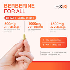 Genex Berberine HCl 500mg capsules spilled to show easy-swallow design.