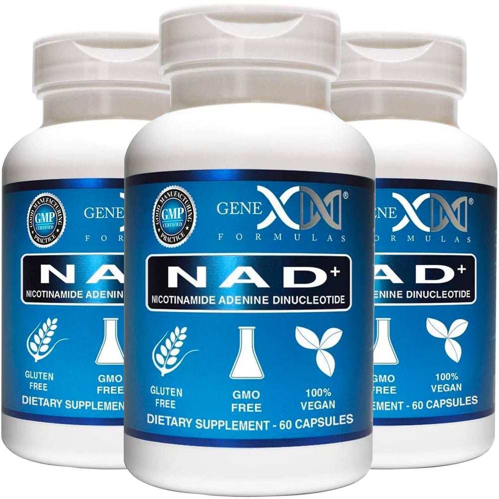 Genex Formulas NAD+ bottle front view showing 60 capsules for daily energy support
