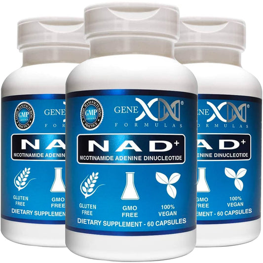 Genex Formulas NAD+ bottle front view showing 60 capsules for daily energy support