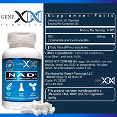 Genex Formulas NAD+ capsules closeup highlighting pure NAD+ content for potential cellular energy