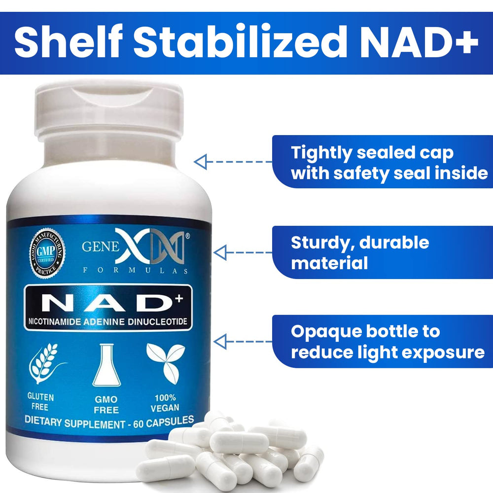 Genex Formulas NAD+ ingredients panel highlights natural, high-quality formulation