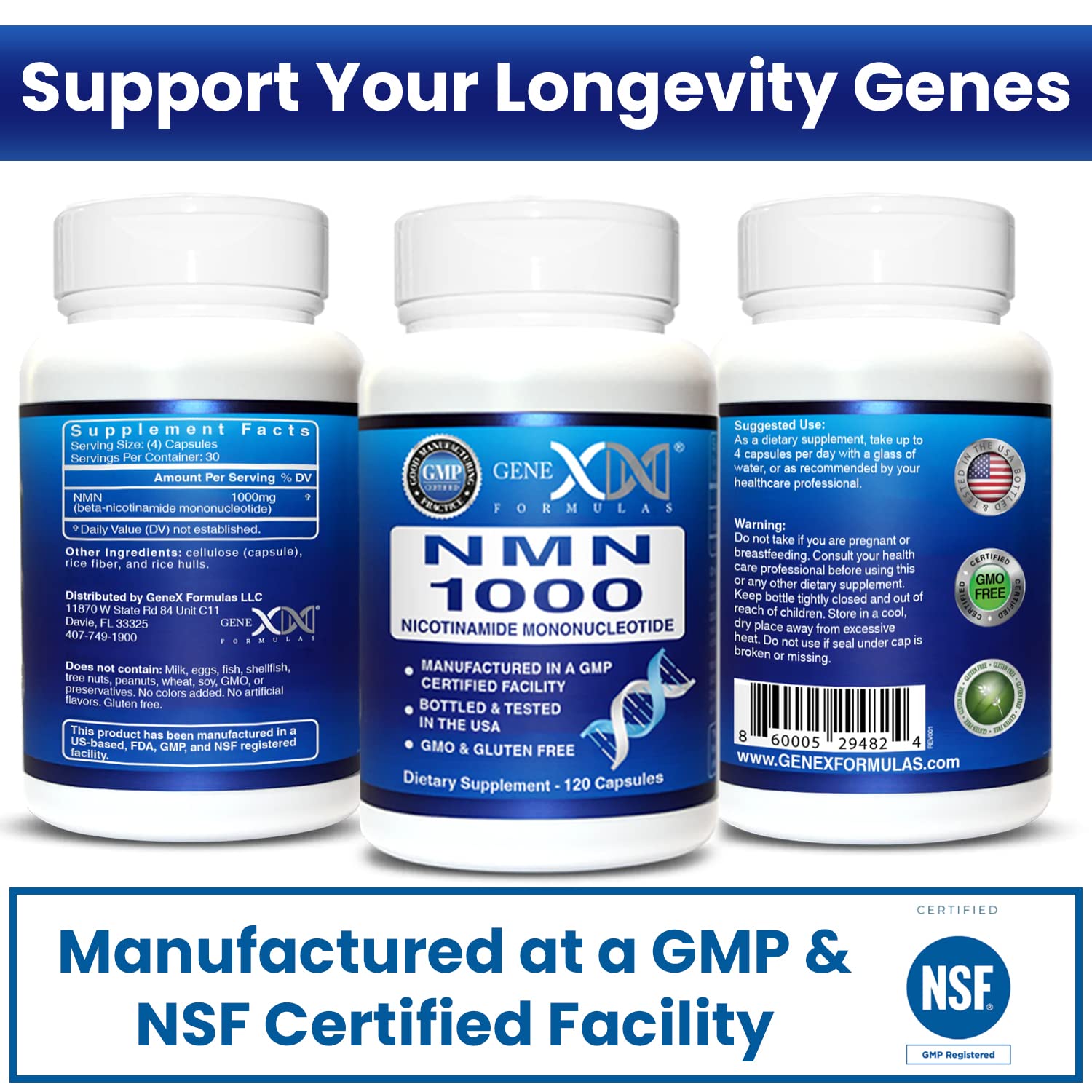 Genex Formulas NMN 1000mg bottle stored in a cool, dry place.