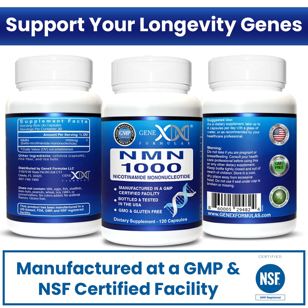Genex Formulas NMN 1000mg bottle stored in a cool, dry place.