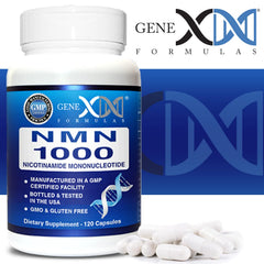 Genex Formulas NMN 1000mg ingredients list notes vegan and gluten-free profile.