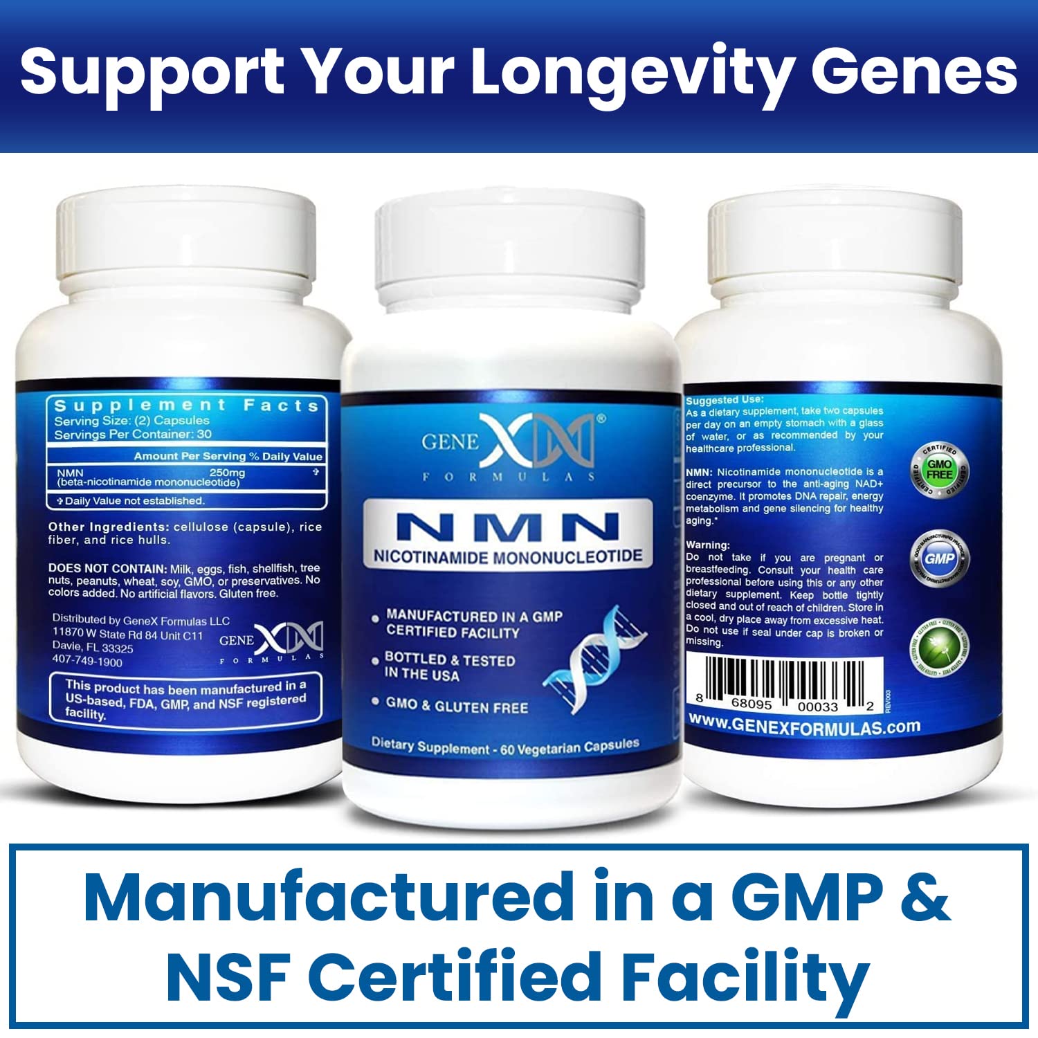 Genex Formulas NMN 250mg bottle in daily use context