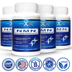 Genex Formulas NMN packaging notes Non-GMO, gluten-free and vegan claims