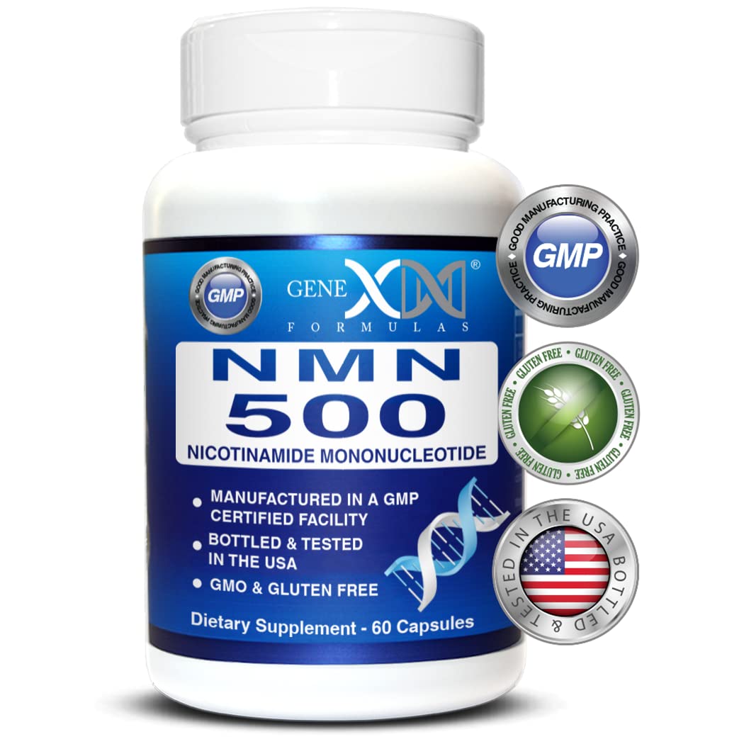 Genex Formulas NMN 500mg bottle front showing packaging for NAD support.