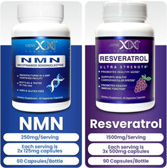 Genex Formulas NMN and Resveratrol front bottle view signals premium wellness support