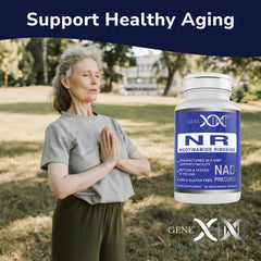 Genex Formulas NR capsules being poured into a glass for easy intake.