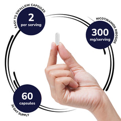 Genex Formulas NR label close-up highlights natural ingredients and NAD+ precursor info.