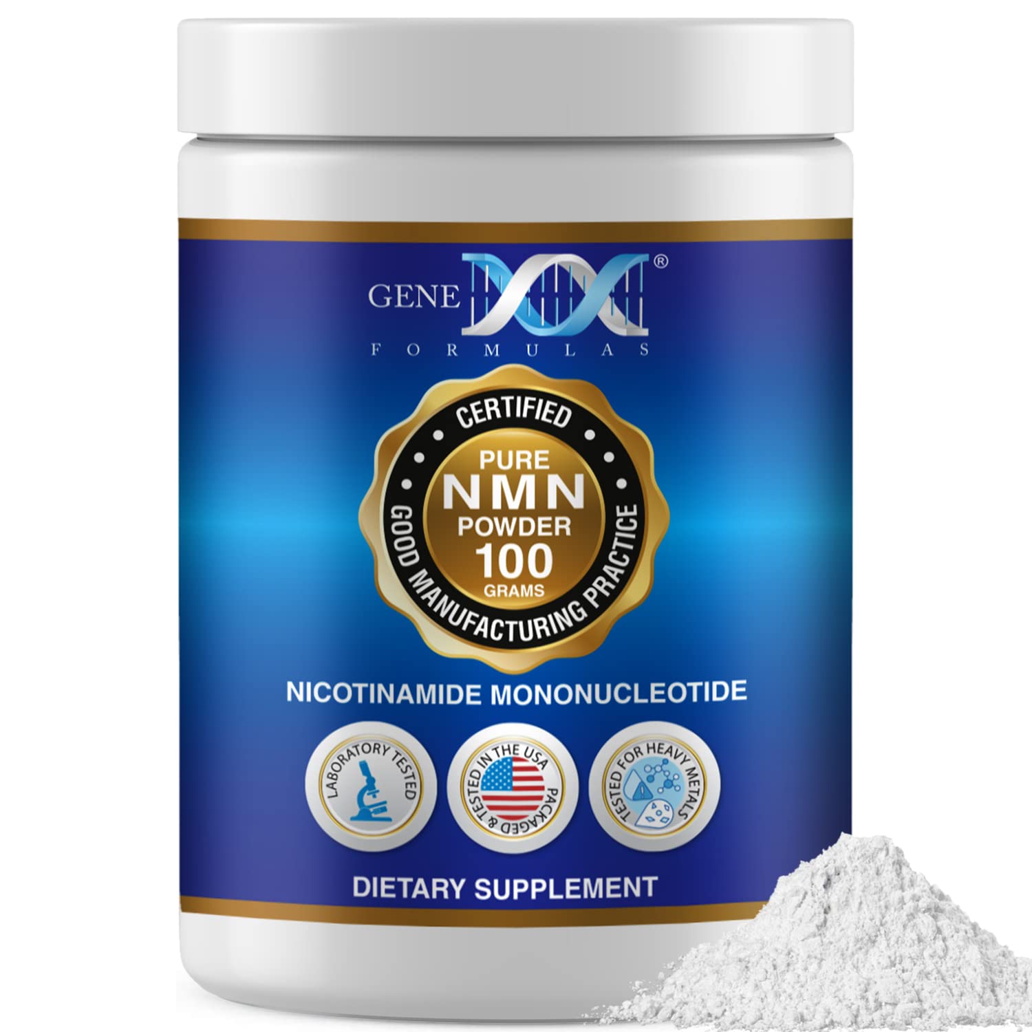 Genex Formulas NMN powder 100g bottle front view for daily use