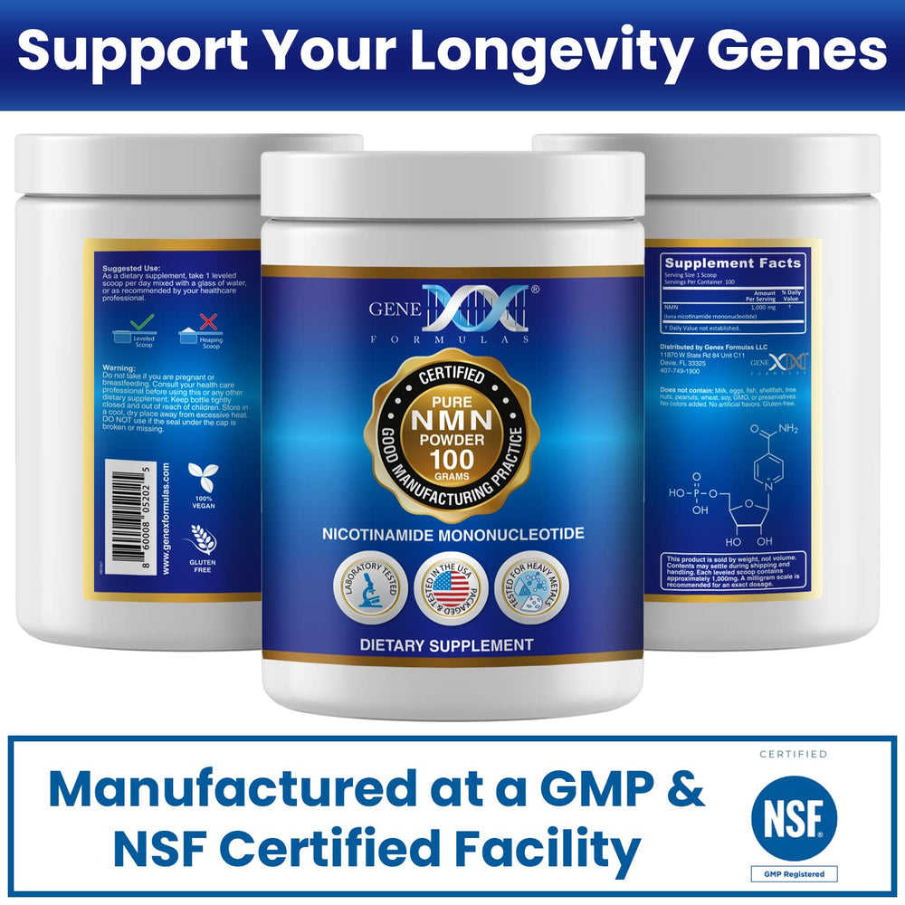 Ultra-low density NMN powder near container highlights easy dosing