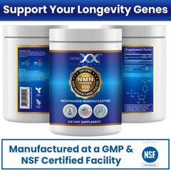Ultra-low density NMN powder near container highlights easy dosing