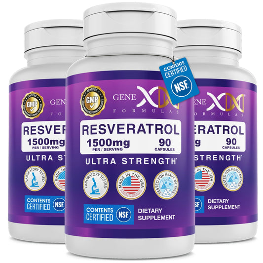 Genex Formulas Resveratrol 1500mg bottle front showing dosage and bottle design