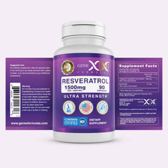 Genex Formulas Resveratrol bottle label illustrating NSF compliance and purity