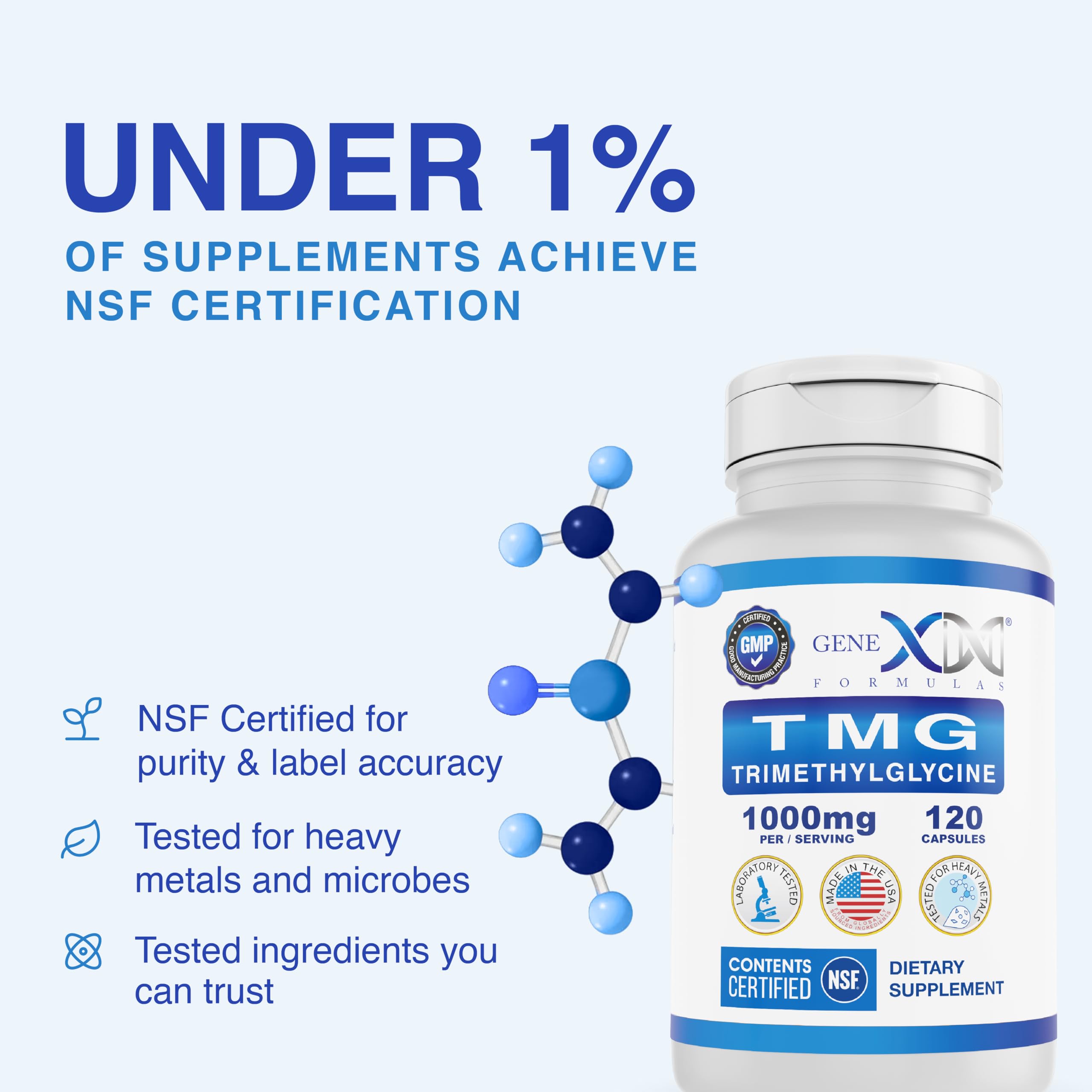 Genex Formulas TMG bottle cap closeup emphasizes clean, allergen-free formulation