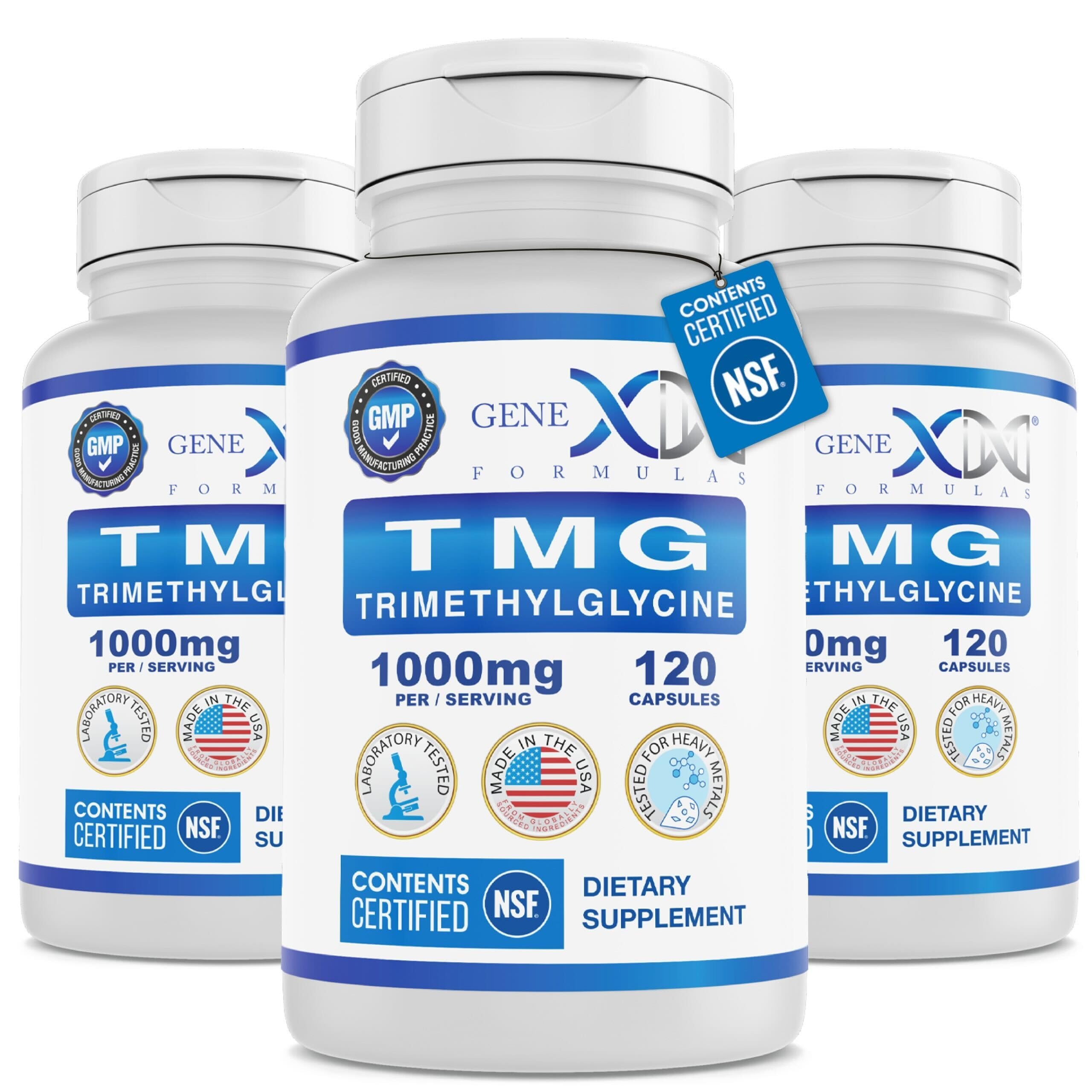 Genex Formulas TMG bottle front shows natural TMG source for daily wellness