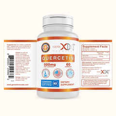 Genex Quercetin bottle front with non-GMO and gluten-free branding.
