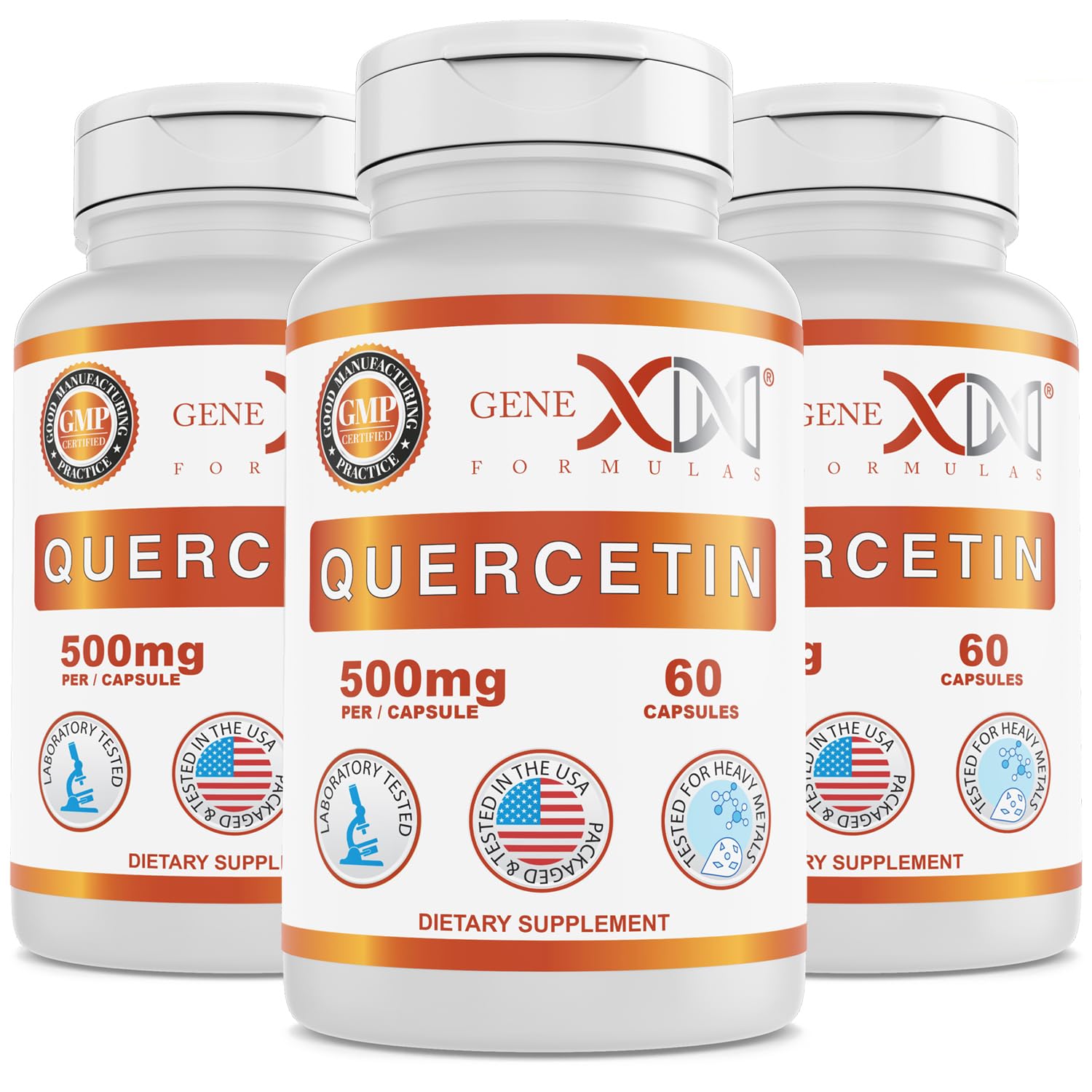 Genex Quercetin capsules close-up, vegan and easy to swallow.