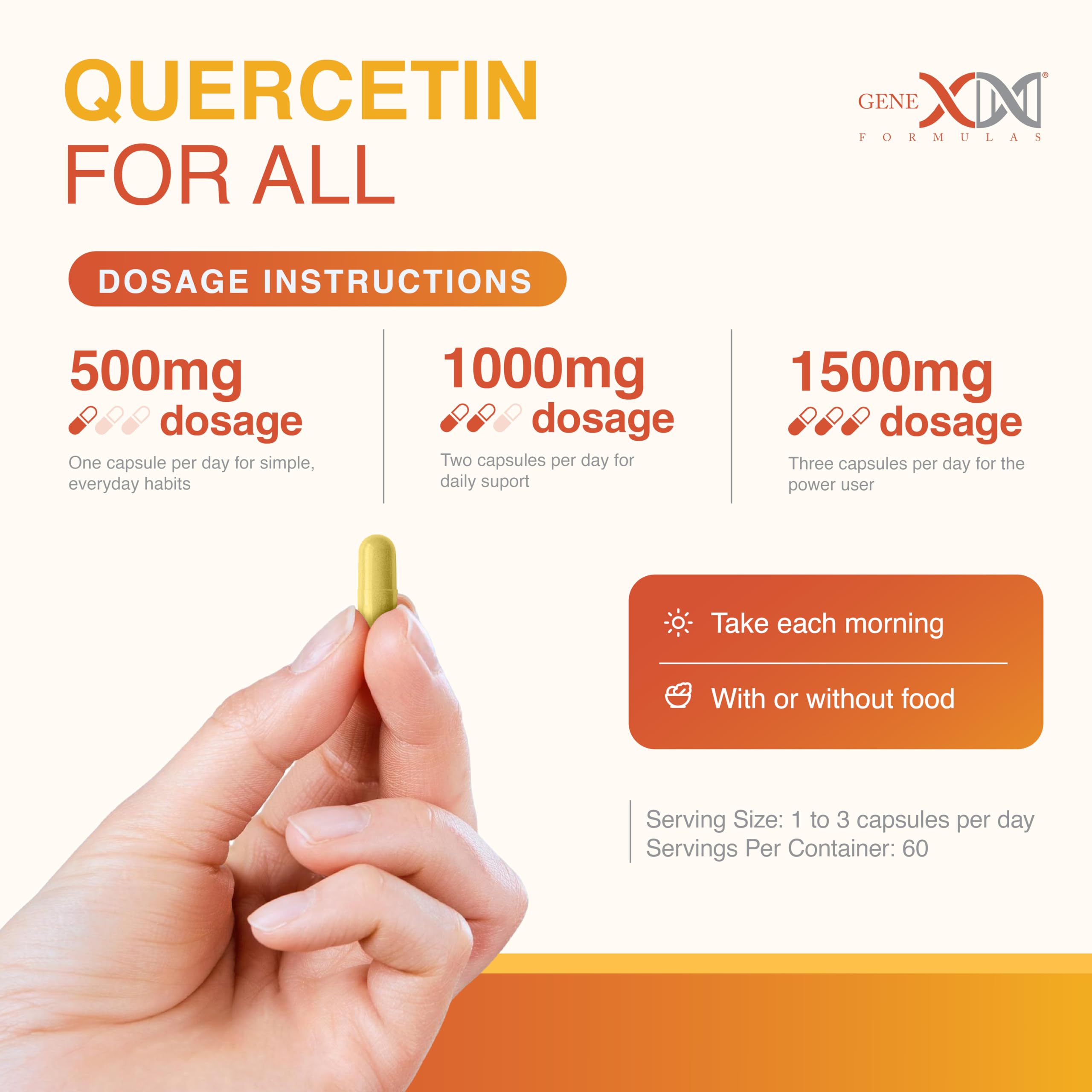 Genex Quercetin label close-up with vegan icons.