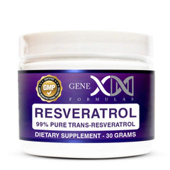 Genex Trans Resveratrol bottle pour for easy daily dosage and potential aging support.