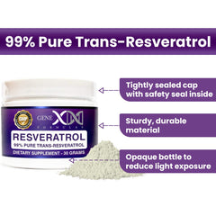 Genex Trans Resveratrol label detail underscores ingredient quality and certification.
