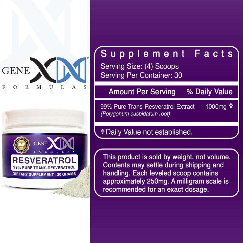 Genex Trans Resveratrol scoop dispensing shows convenient use with meals.