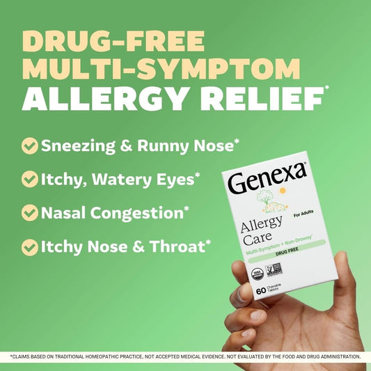 Genexa Allergy Care easy-to-chew tablets offer non-drowsy daytime relief.