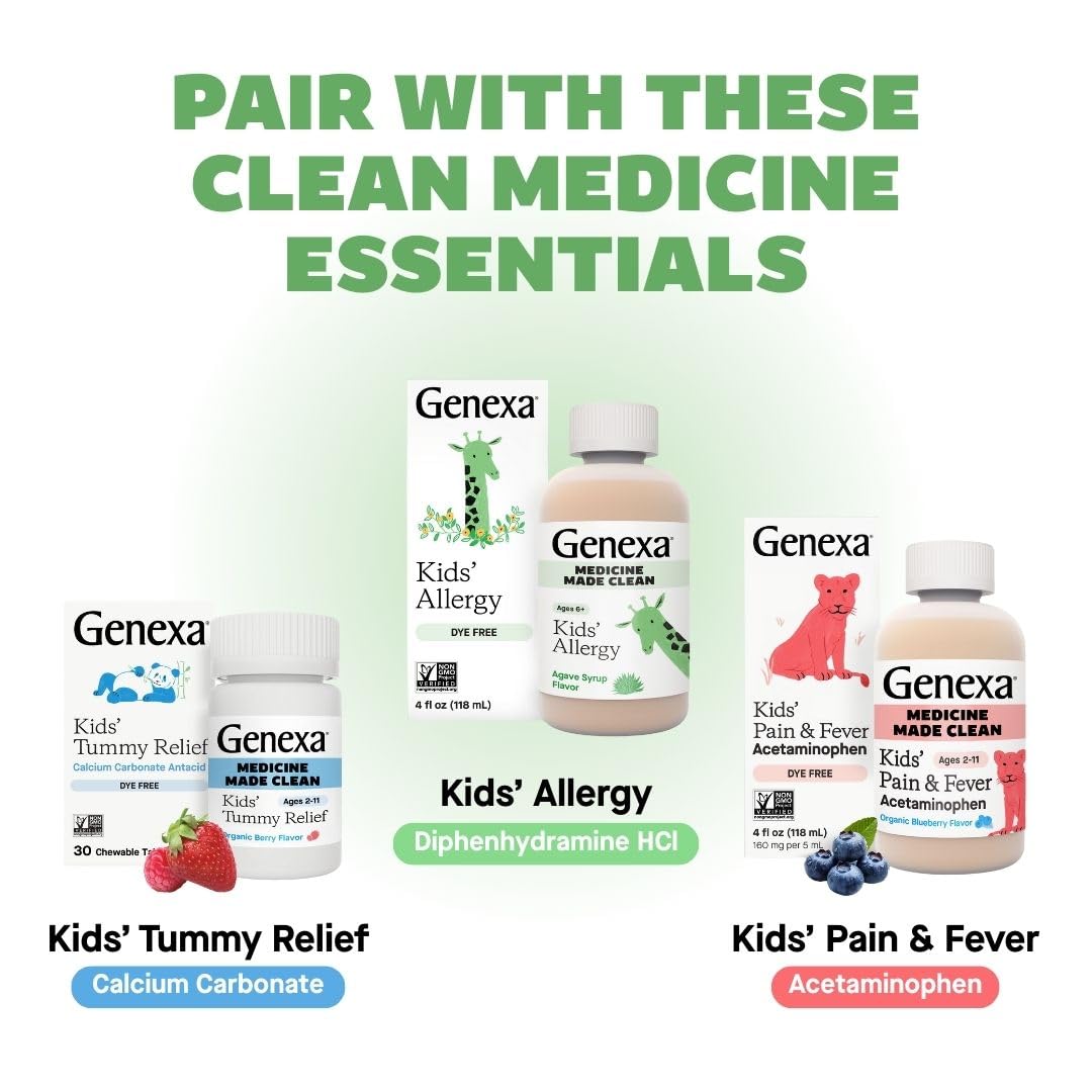 Genexa Kids Allergy Care packaging on shelf emphasizes product safety and accessibility.