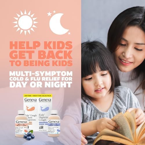 Genexa Kids Clean Cough Daytime medicine bottle conveys quick, non-drowsy cough relief for daytime play.