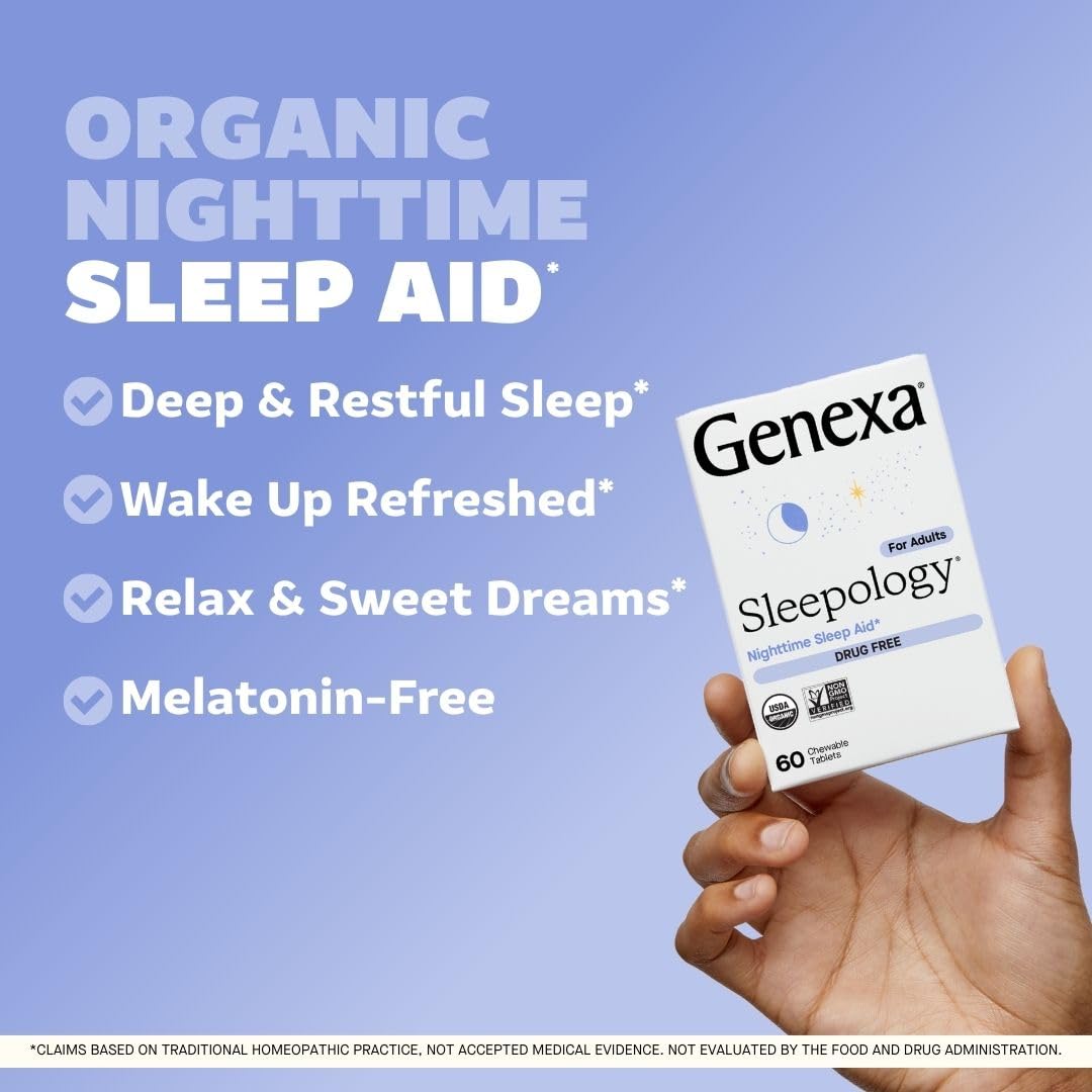 Genexa Sleepology chewables vanilla lavender flavor ideal for on-the-go bedtime routines.