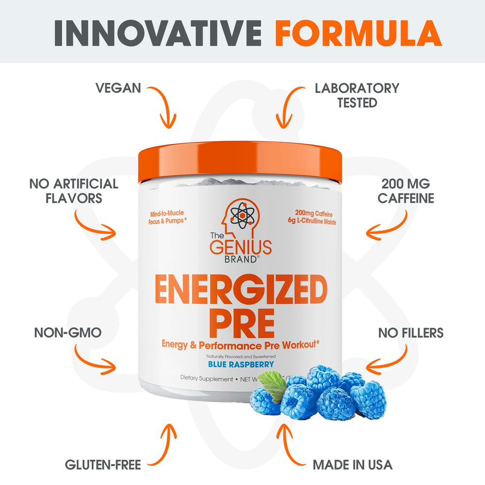 Twenty servings per tub of Genius Energized pre-workout for consistent use